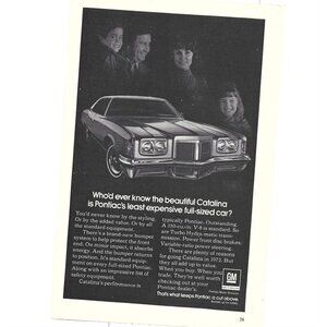 Vintage 1970s Pontiac Catalina Full Size Car Ad Print